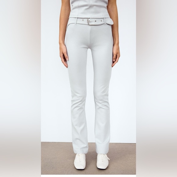 Zara Pants - ZARA pearl grey belted flared interlock pants size medium